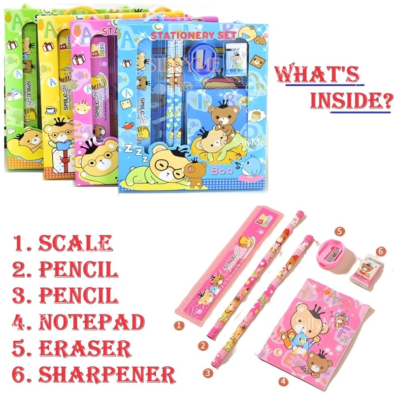 Sillyme 12 pcs Cute Cartoon Stationery Set - Includes Pencil scale, eraser note - Return Gifts Birthday Party for kids - return gift for kids birthday age 6-10 3 4 5 6 7 8 12 6-12 years - Image 2