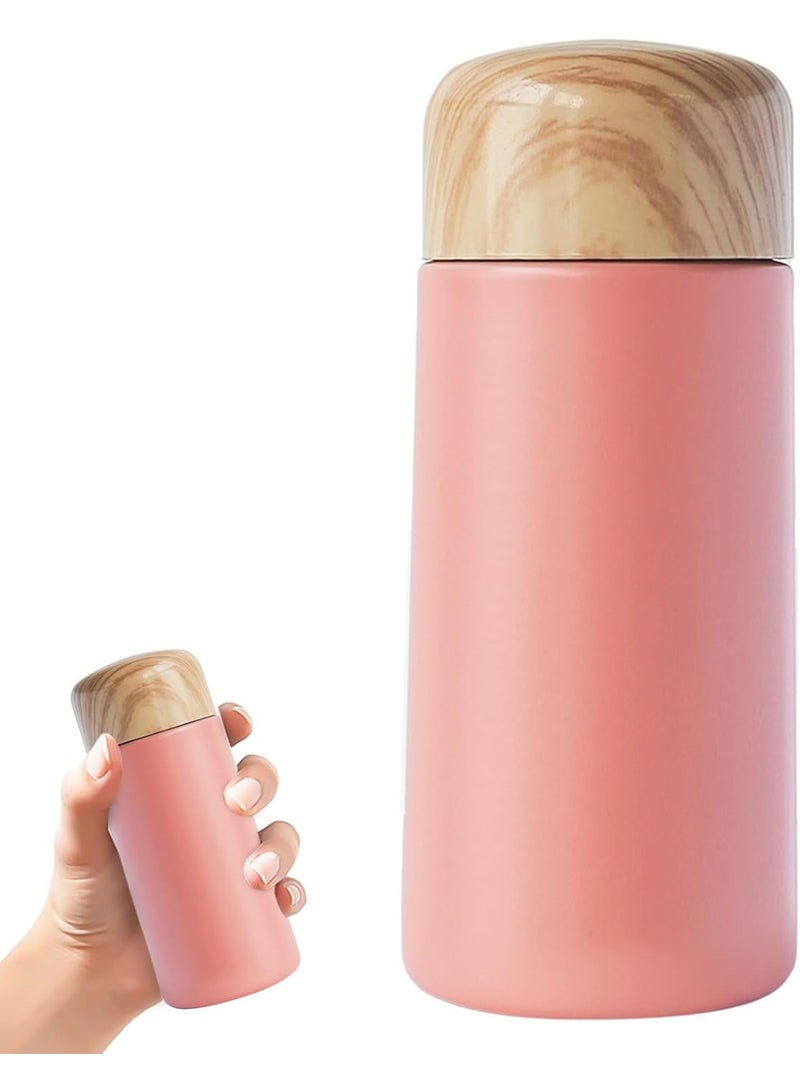 150ml Stainless Steel Thermal Coffee Thermos with Wood-Shaped Lid, Keeps Coffee Hot or Cold, Pink - Image 1