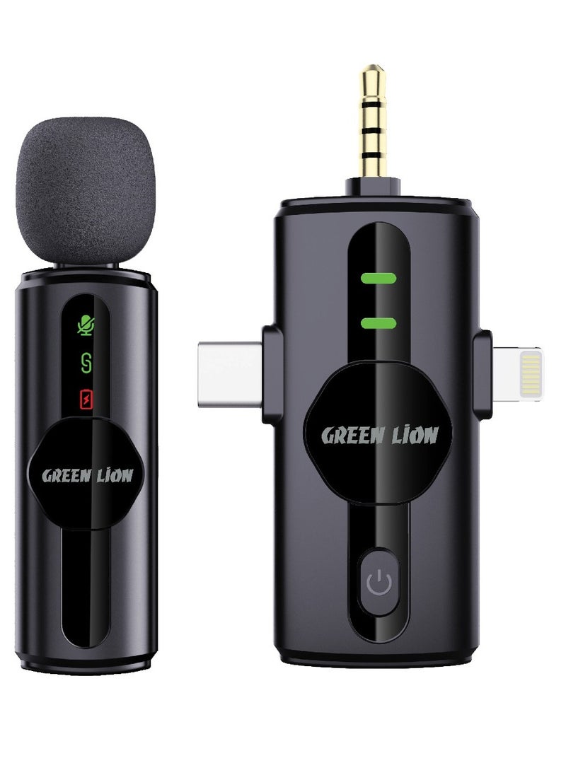 GREEN LION GM-79X Single Microphone with 3-Level Noise Cancelation / LED Display / Real Time Monitoring/ Ultra Low Delay / 360 degree Omnidirectional / Type-C / AUX / Lightning - Black  - Image 1