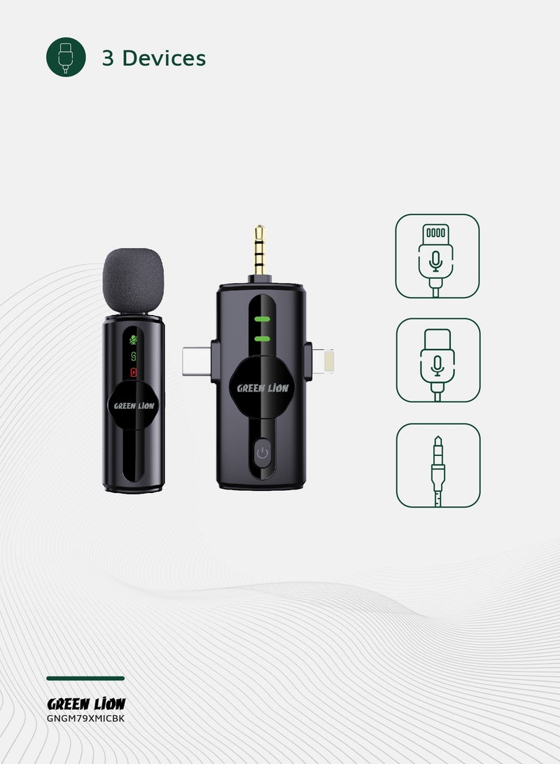 ميكروفون GM-79X أحادي مع خاصية إلغاء الضوضاء على ثلاثة مستويات / شاشة LED / مراقبة فورية / تأخير منخفض للغاية / متعدد الاتجاهات بزاوية 360 درجة / Type-C / AUX / Lightning - أسود