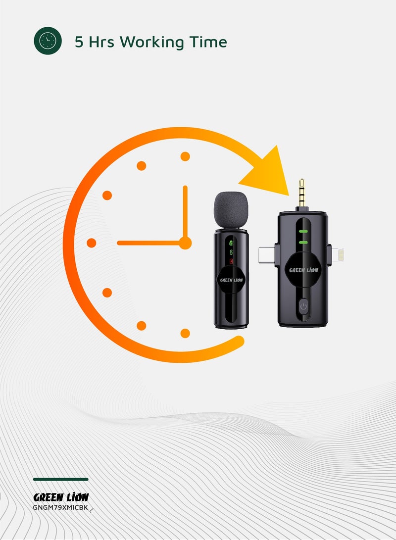ميكروفون GM-79X أحادي مع خاصية إلغاء الضوضاء على ثلاثة مستويات / شاشة LED / مراقبة فورية / تأخير منخفض للغاية / متعدد الاتجاهات بزاوية 360 درجة / Type-C / AUX / Lightning - أسود