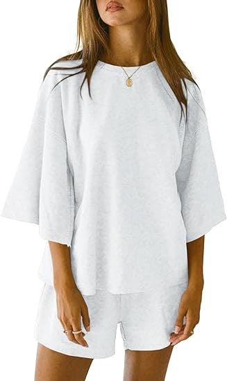 Summer 2025 New Cross-border Foreign Trade Womens 2-piece Set Seven-sleeve Top and Short Pants Casual suit rose red - Image 4