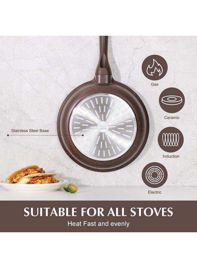 سنسارتي مقلاة سينسارتي غير لاصقة، مقلاة عجة، مقلاة طبخ صحية من الحجر، خالية من حمض بيرفلورو الأوكتانويك، لون بني توفي (12.5 بوصة) - Image 3