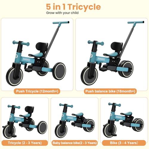 Bobike Toddler Bike with Push HandleTricycles for 1 to 3 Years Old Toddler Tricycle with Push Handle for Boy Girl Baby Balance Bike with Adjustable Seat Height and Removable Pedal Sky Blue - Image 5