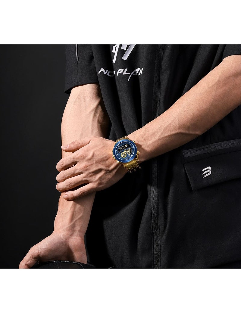 NAVIFORCE - Men's Dual Display Chronograph Watch with Blue Dial, Gold Stainless Steel Bracelet, and Water-Resistant Design for Business and Casual Wear - Image 1