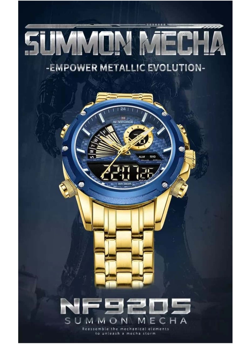 NAVIFORCE - Men's Dual Display Chronograph Watch with Blue Dial, Gold Stainless Steel Bracelet, and Water-Resistant Design for Business and Casual Wear - Image 1