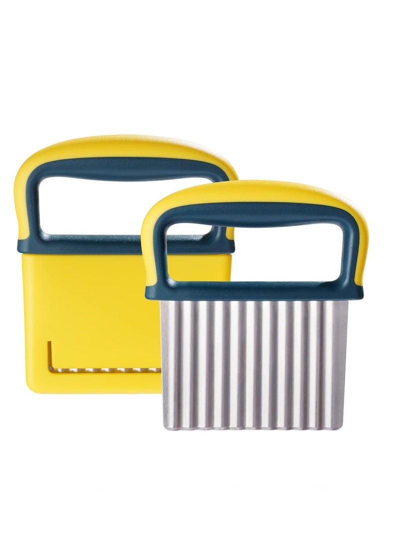 RTYY 2 Pcs Crinkle Cutter Knife, Potatoes Crinkle Fry Cut And Vegetable Cutter For Veggies, Stainless Steel Carrot Slicer Yellow  - Image 1