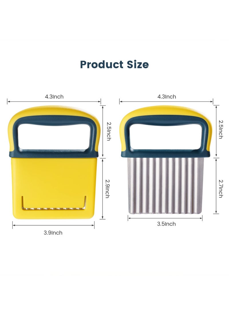 RTYY 2 Pcs Crinkle Cutter Knife, Potatoes Crinkle Fry Cut And Vegetable Cutter For Veggies, Stainless Steel Carrot Slicer Yellow  - Image 2