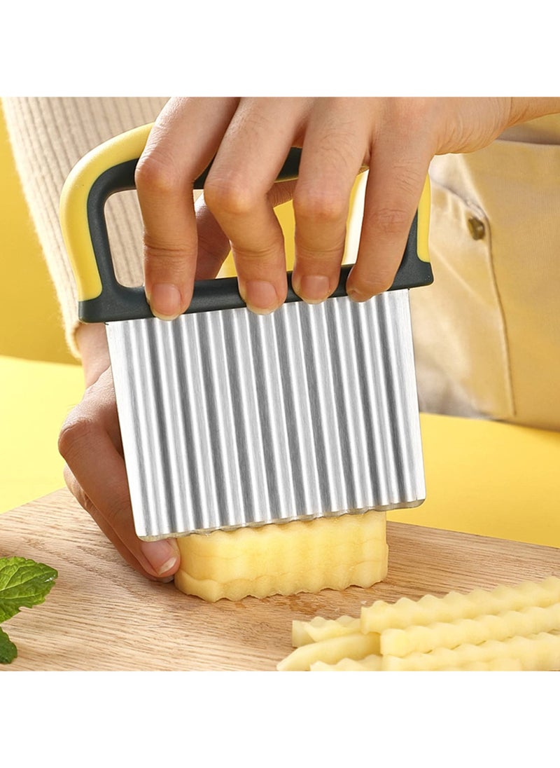RTYY 2 Pcs Crinkle Cutter Knife, Potatoes Crinkle Fry Cut And Vegetable Cutter For Veggies, Stainless Steel Carrot Slicer Yellow  - Image 5