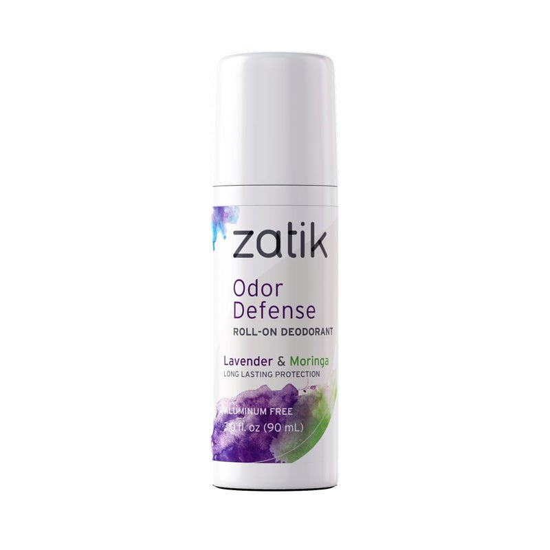 Zatik Naturals - Odor Defense Roll-on Deodorant, Lavender and Moringa, Cruelty-free Vegan, pH Balanced, Bio-degradable, free from Aluminum, Parabens non Toxic, 3.0 fl oz, 90ml