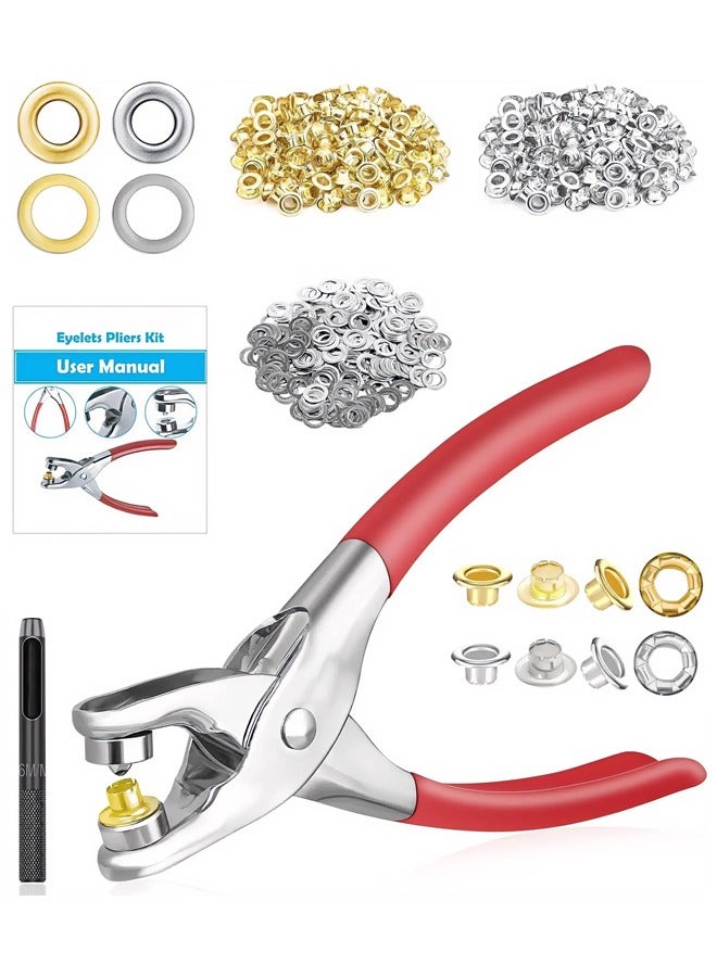 400-Piece Grommet Eyelet Plier Kit, 1/4-inch (6mm ID) Eyelet Tool Kit Includes 200 Gold/Silver Dual-Color Eyelets Grommets and 200 Washers, Manual Crimping Tool Set for Leather/Belts/Footwear/Crafts - Image 1