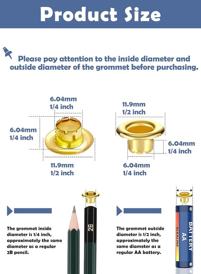 400-Piece Grommet Eyelet Plier Kit, 1/4-inch (6mm ID) Eyelet Tool Kit Includes 200 Gold/Silver Dual-Color Eyelets Grommets and 200 Washers, Manual Crimping Tool Set for Leather/Belts/Footwear/Crafts - Image 3