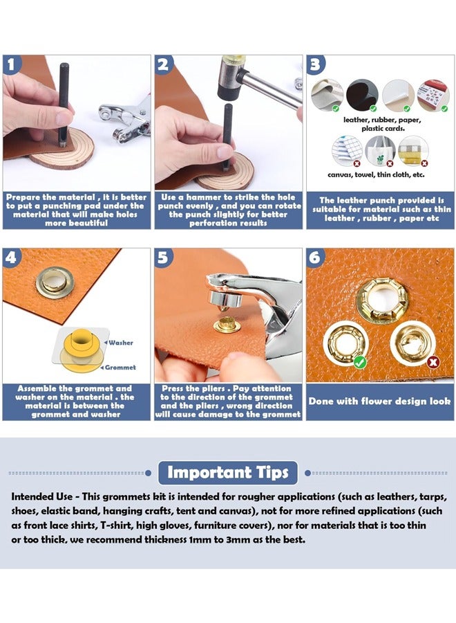 400-Piece Grommet Eyelet Plier Kit, 1/4-inch (6mm ID) Eyelet Tool Kit Includes 200 Gold/Silver Dual-Color Eyelets Grommets and 200 Washers, Manual Crimping Tool Set for Leather/Belts/Footwear/Crafts - Image 4