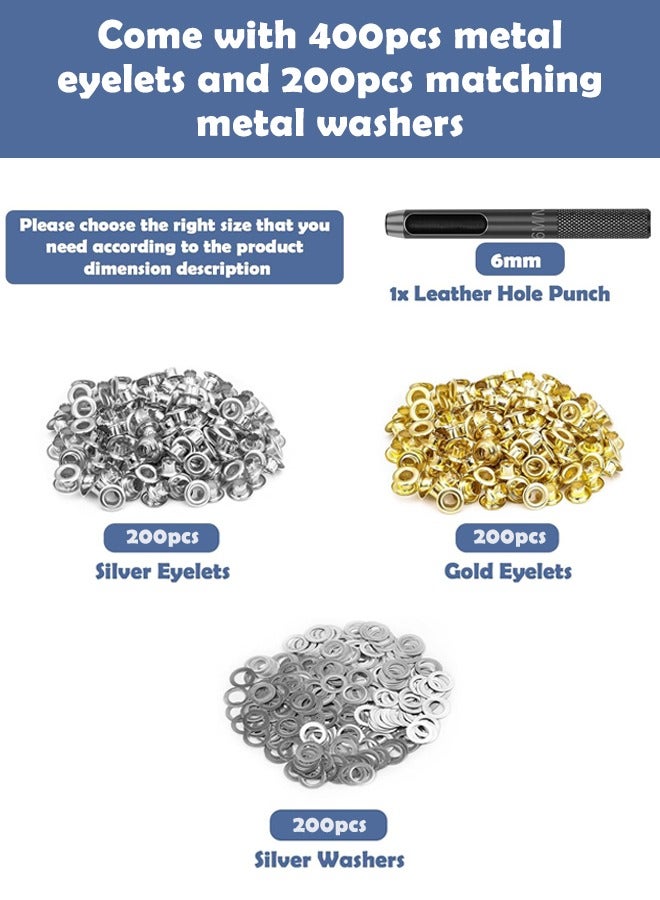 400-Piece Grommet Eyelet Plier Kit, 1/4-inch (6mm ID) Eyelet Tool Kit Includes 200 Gold/Silver Dual-Color Eyelets Grommets and 200 Washers, Manual Crimping Tool Set for Leather/Belts/Footwear/Crafts - Image 2