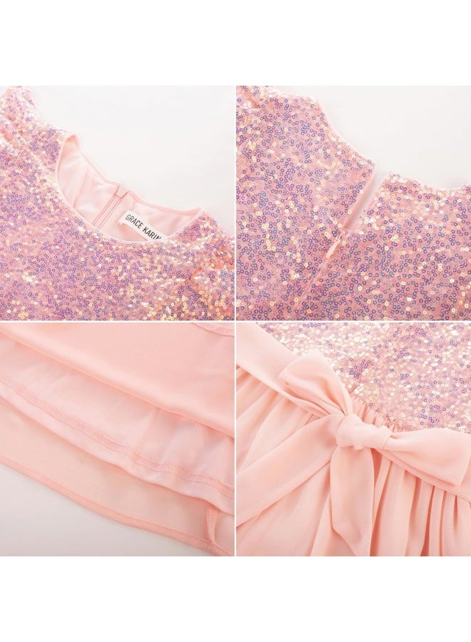 GRACE KARIN Girls Sequin Chiffon Dress Party Birthday Prom Formal Fancy Midi Dress 5-12 Years, Light Pink, 10 Years - Image 5