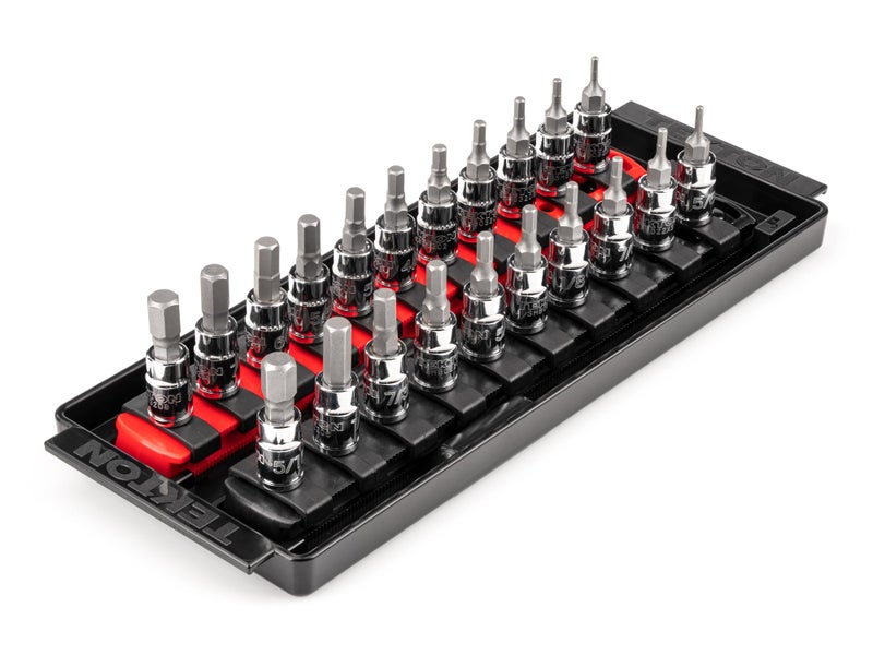TEKTON 1/4 Inch Drive Hex Bit Socket Set with Rails and Tray, 21-Piece (5/64-5/16 in., 2-8 mm) | SHB90203 - Image 1