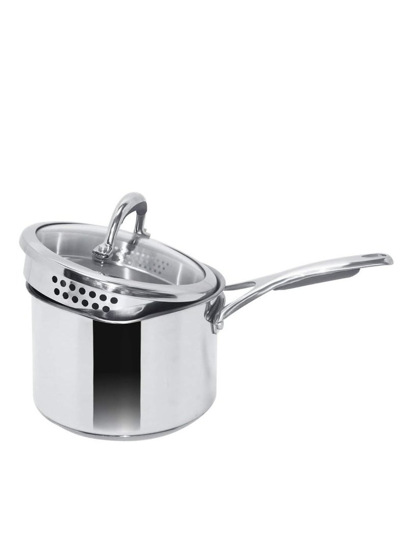 Meyer Select 18cm Stainless Steel Saucepan with Glass Colander Lid – Induction Compatible, Oven & Dishwasher Safe, Metal Utensil Safe - Image 2