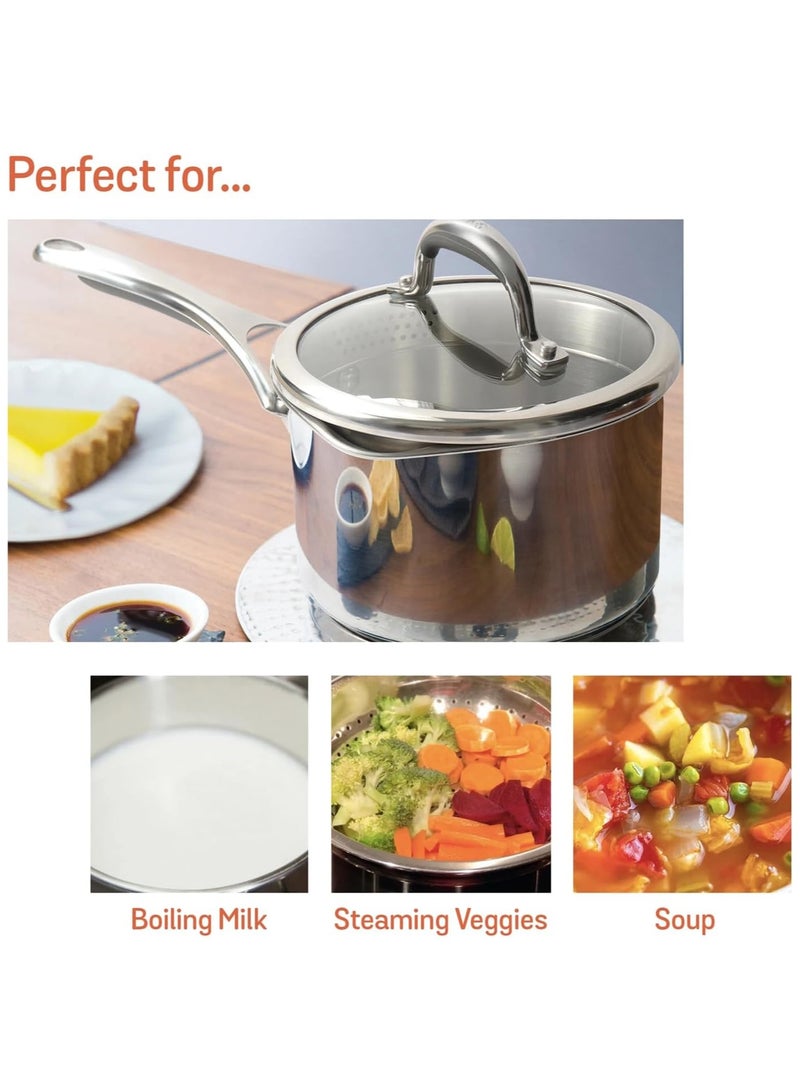 Meyer Select 18cm Stainless Steel Saucepan with Glass Colander Lid – Induction Compatible, Oven & Dishwasher Safe, Metal Utensil Safe - Image 4
