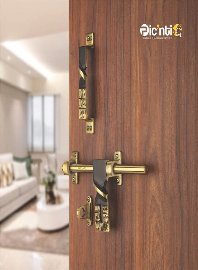PIC’NTIQ PIC'NTIQ™ Aluminum Heavy Single Door Fitting Accessories Full Set/Kit |1 Aldrop|1 Latch 10" | 2-6" Cabinet Handles |1 Tower Bolt |1 Door Stopper | 10" | Twist | Antique Finish - Image 2