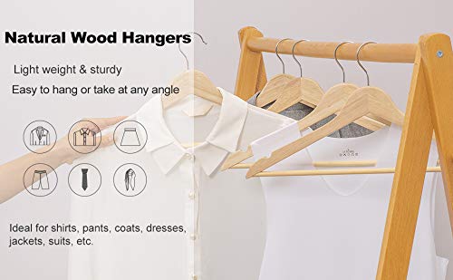 ZEPOLI Wooden Hanger for Clothes Hanging Wardrobe | Water Resistant and Moist Free | Non-Slip Bar and Precisely Cut Notches, 360 Degree Swivel Chrome Hook (60 Pack, Natural) - Image 2