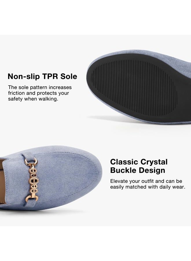 FUDYNMALC Womens Mules Buckle Flats: Classic Suede Slip On Shoes Dressy Closed Toe Backless Slides Loafers 2026 for Business Work Office Casual, Blue, 7.5 - Image 4