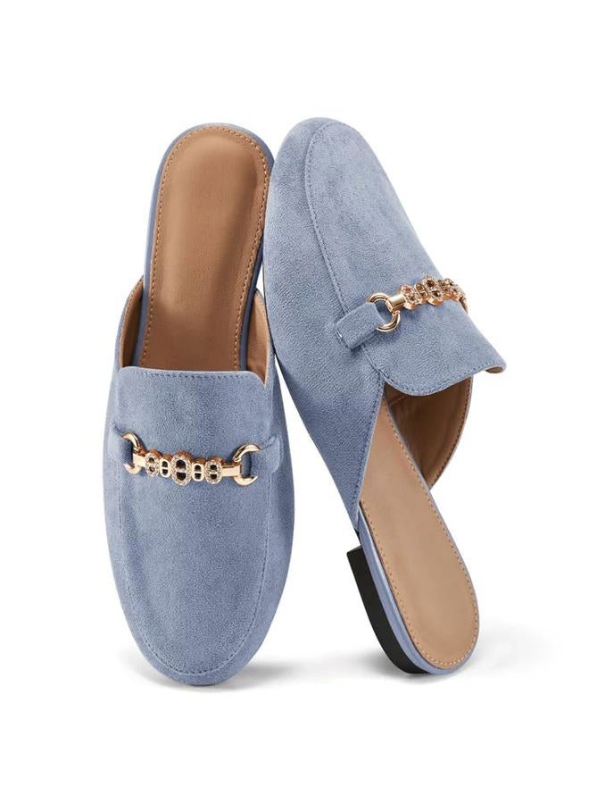 FUDYNMALC Womens Mules Buckle Flats: Classic Suede Slip On Shoes Dressy Closed Toe Backless Slides Loafers 2026 for Business Work Office Casual, Blue, 7.5 - Image 1