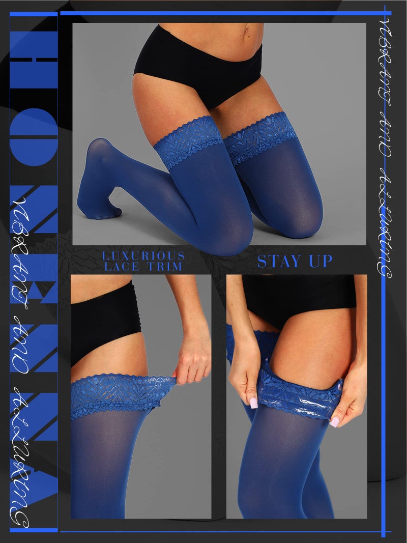 HONENNA Semi Sheer Stay Up Lingerie Thigh High Stockings Lace Top Size A-F, 1-2 Pairs - Image 4
