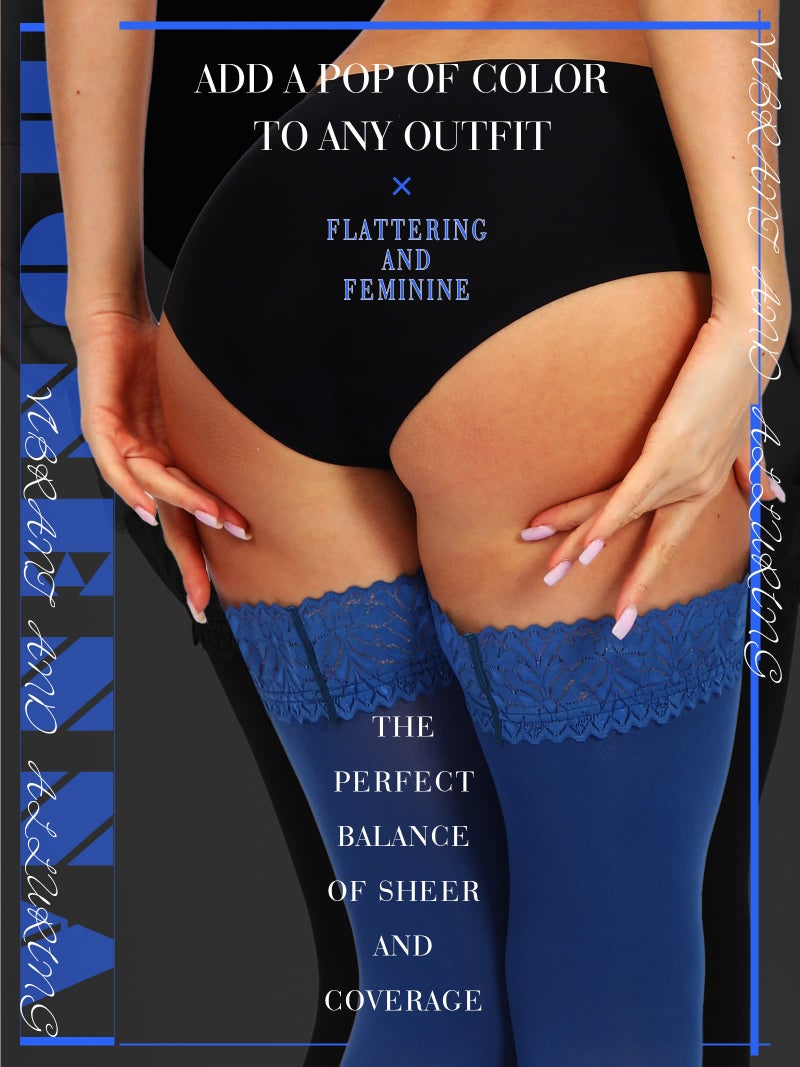 HONENNA Semi Sheer Stay Up Lingerie Thigh High Stockings Lace Top Size A-F, 1-2 Pairs - Image 3