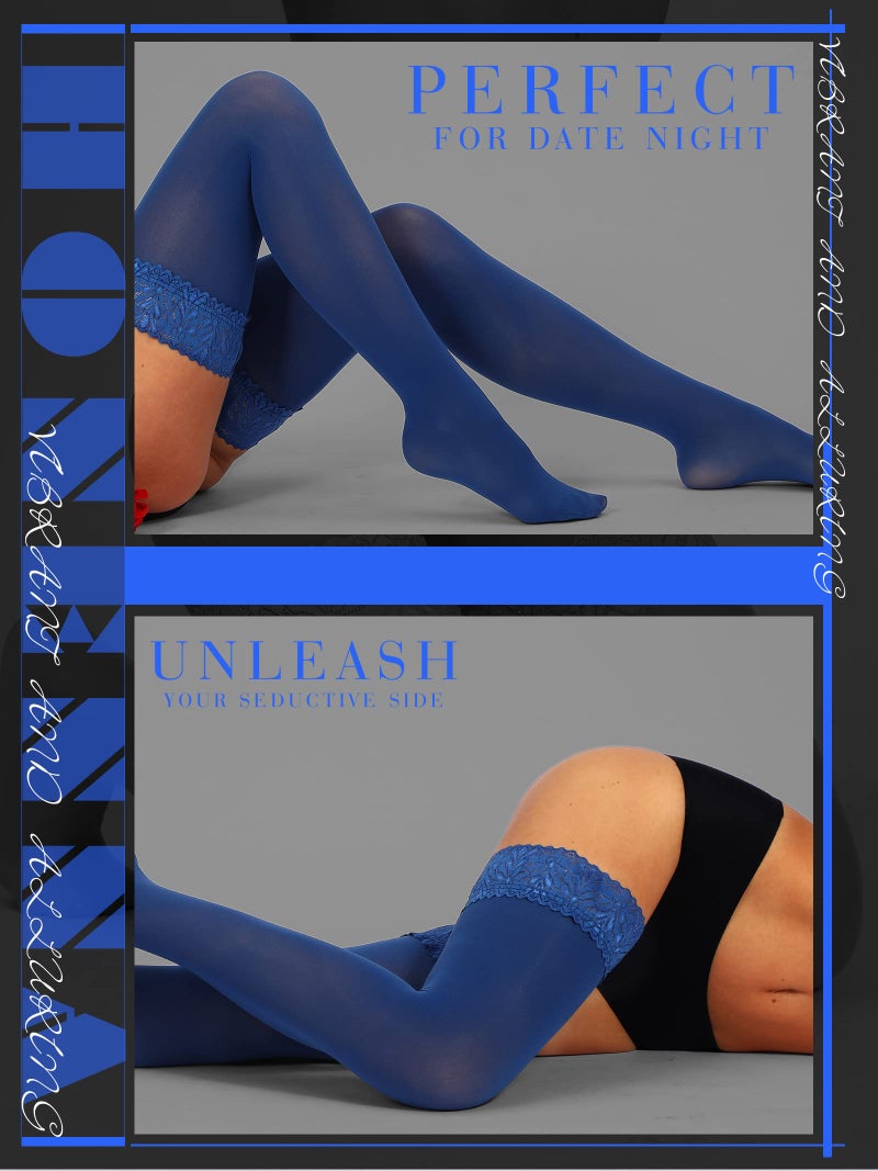 HONENNA Semi Sheer Stay Up Lingerie Thigh High Stockings Lace Top Size A-F, 1-2 Pairs - Image 5