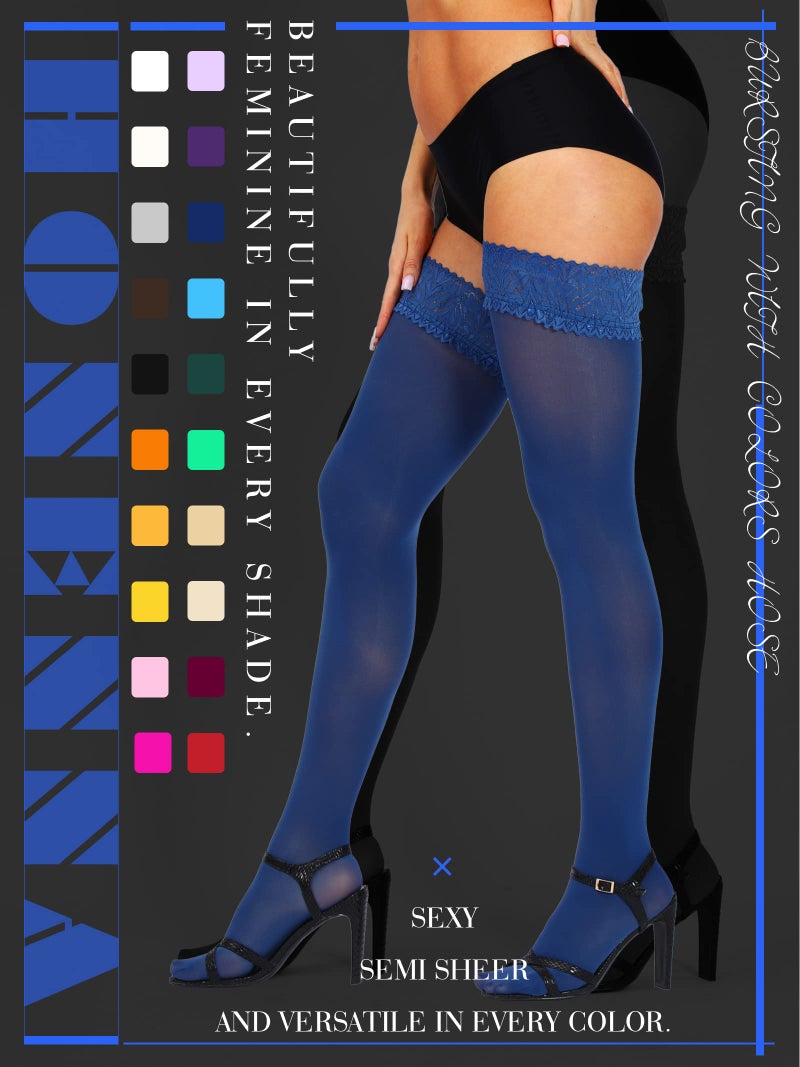 HONENNA Semi Sheer Stay Up Lingerie Thigh High Stockings Lace Top Size A-F, 1-2 Pairs - Image 2