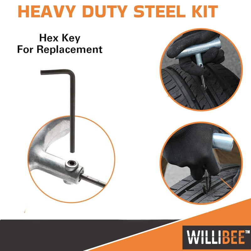 WILLIBEE Universal Heavy Duty Steel Tubeless Tire Puncher Kit (with Storage Bag) Emergency Flat Tire Repair Patch Puncture Kit for Car, Bike, SUV, & Motorcycle - Image 2