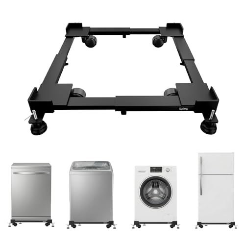 Lifelong Universal & Adjustable Metal Washing Machine Stand (5 KG to 12 KG) | Trolley with Wheels | Single/Double Door Fridge Stand, Air Cooler Stand | 180 KG Capacity, 4 Anti Vibration Pads | Black - Image 1