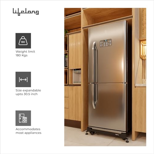Lifelong Universal & Adjustable Metal Washing Machine Stand (5 KG to 12 KG) | Trolley with Wheels | Single/Double Door Fridge Stand, Air Cooler Stand | 180 KG Capacity, 4 Anti Vibration Pads | Black - Image 5