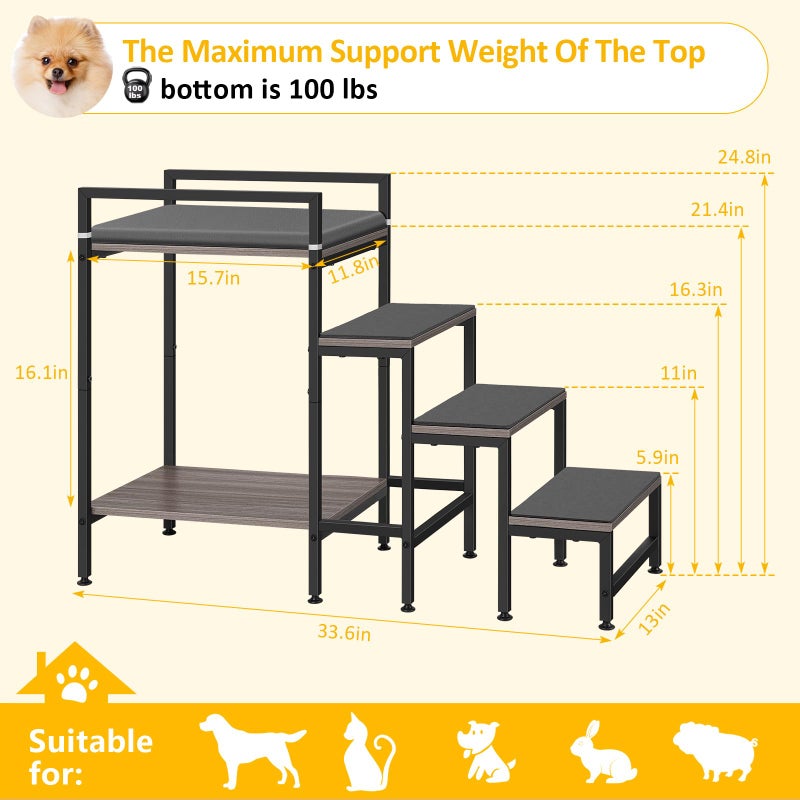 smusei Dog Window Perch Dog Steps for High Beds and Couch, 22''H Non-Slip Stairs for Small Medium Cats, 4 Steps Pet Bunk Bed with Stair, Sturdy Frame - Image 3