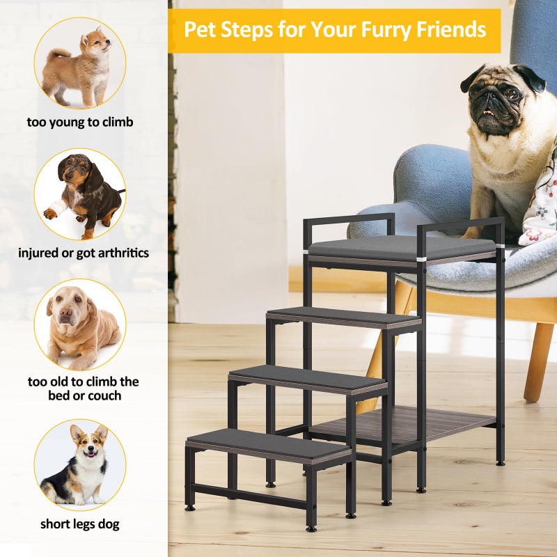 smusei Dog Window Perch Dog Steps for High Beds and Couch, 22''H Non-Slip Stairs for Small Medium Cats, 4 Steps Pet Bunk Bed with Stair, Sturdy Frame - Image 4