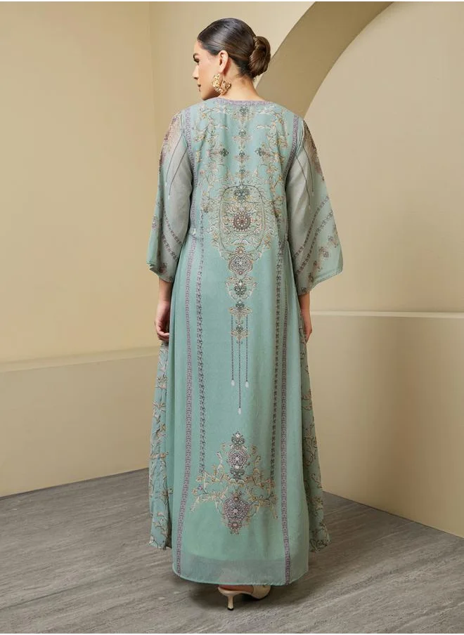 Styli Printed Round Neck A-Line Jalabyia