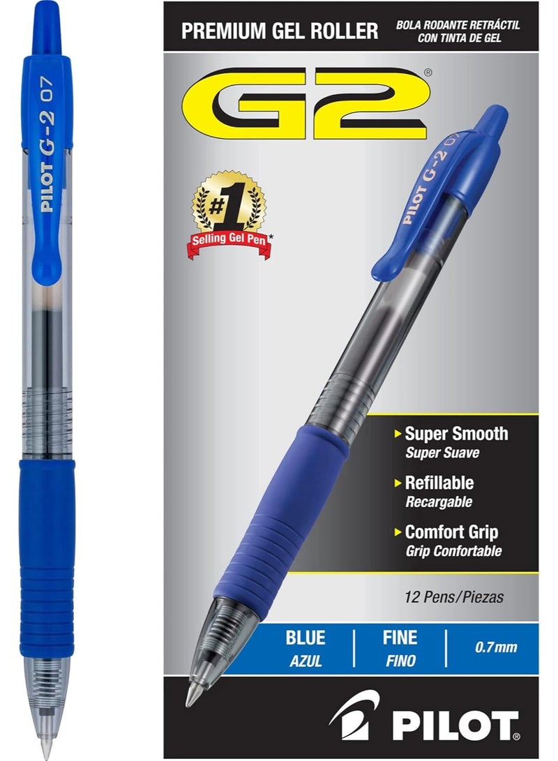 Pilot G2 Premium Gel Roller Pens, Fine Point 0.7 mm, Blue Ink Pens Fine Point, Pack of 12 - Ideal for School, Journaling, and Office Writing - Image 1