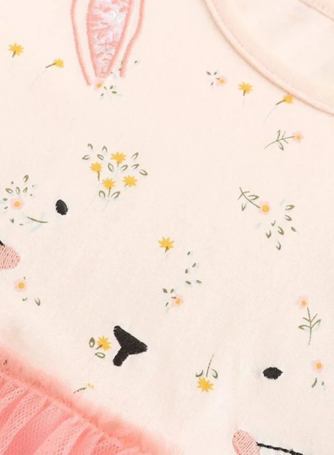 يونيكي Pink Fit & Flare Crew Neck Printed Dress