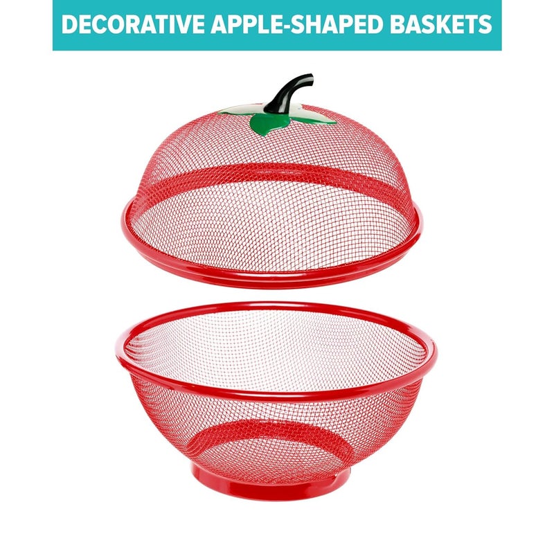 Aktnil Stainless Steel Fruit & Vegetable Basket with Net Cover Apple Shape Fruits Vegetables Basket for Kitchen Large Protective Countertop Produce Cove - Image 3