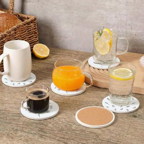Decor & More - Ceramic Coasters with Matt Finish On Top & Cork Base | Coasters for Cups Set of 4 | Marble Style Ceramic Coaster for Tea, Coffee Table & Dining Table with Metal Holder - Image 3