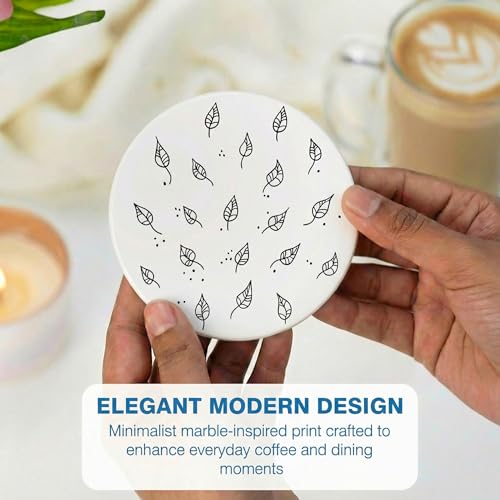 Decor & More - Ceramic Coasters with Matt Finish On Top & Cork Base | Coasters for Cups Set of 4 | Marble Style Ceramic Coaster for Tea, Coffee Table & Dining Table with Metal Holder - Image 5