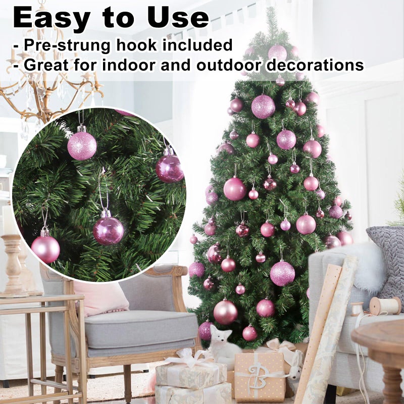 GameXcel Bubblegun Pink 1.6"" Small Christmas Balls Christmas Tree Decoration Ornaments Shatterproof Hanging Balls for Birthday Halloween Holiday Wedding Decorations Set of 24pcs - Image 5