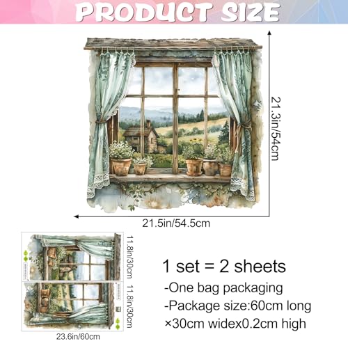DRWSSR 3D Fake Window Wall Sticker Removable DIY Romantic Flower Green Plants Wall Stickers Peel and Stick Vinyl House Pastoral Natural Scenery Fake Window Wall Decal for Bedroom Living Room Decor - Image 2