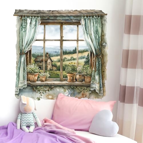 DRWSSR 3D Fake Window Wall Sticker Removable DIY Romantic Flower Green Plants Wall Stickers Peel and Stick Vinyl House Pastoral Natural Scenery Fake Window Wall Decal for Bedroom Living Room Decor - Image 5