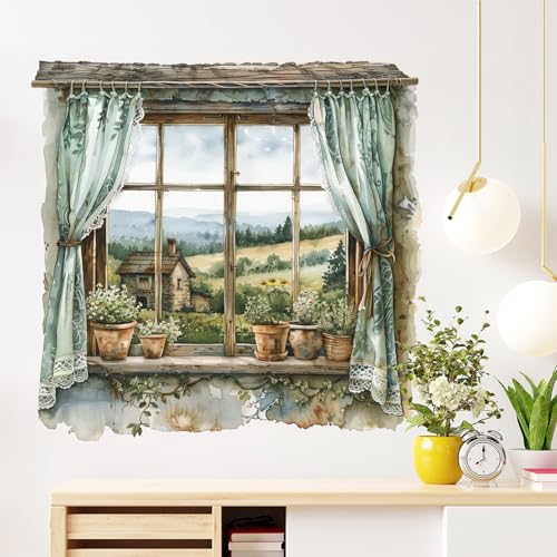 DRWSSR 3D Fake Window Wall Sticker Removable DIY Romantic Flower Green Plants Wall Stickers Peel and Stick Vinyl House Pastoral Natural Scenery Fake Window Wall Decal for Bedroom Living Room Decor - Image 4