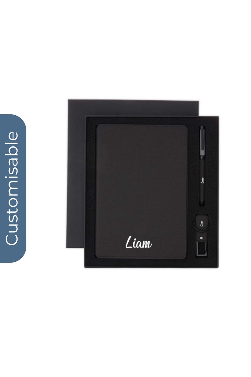 SANTHOME Personalised Sustainable Gift Set with Refillable Notebook, Pen & USB Keychain - Black - Image 1