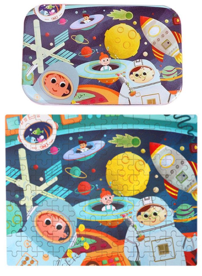 Wooden Jigsaw 120 Pieces Cartoon Animals Fairy Tales Puzzles Children Wood Early Learning Set Montessori Education Toy Kids Gift, Space - Image 1