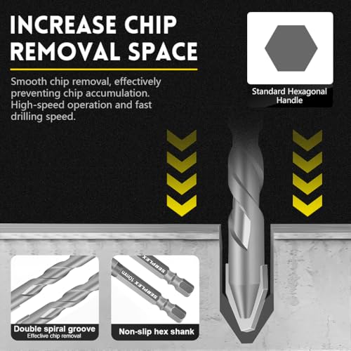 Serplex® 8Pcs Cemented Carbide Drill Bits Set, 6mm/8mm/10mm/12mm Masonry Drill Bits for Concrete, Brick, Stone, Ceramic Tile, Glass, High Hardness Skewed Head 1/4'' Hex Eccentric Twist Drills Bit - Image 5