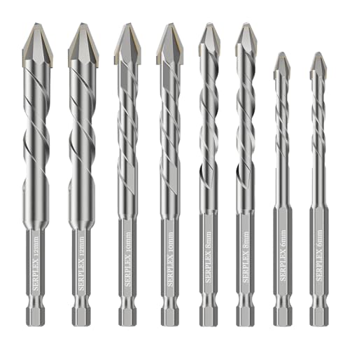 Serplex® 8Pcs Cemented Carbide Drill Bits Set, 6mm/8mm/10mm/12mm Masonry Drill Bits for Concrete, Brick, Stone, Ceramic Tile, Glass, High Hardness Skewed Head 1/4'' Hex Eccentric Twist Drills Bit - Image 1