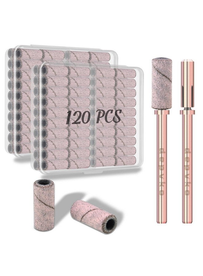 Depvko [2023 Upgrade]Depvko 120Pcs Small Sanding Bands For Nail Drills With 2Pcs 3.1Mm Mandrel Nail Drill Bits 240 Xfine Grit Nail File Sanding Bands For Acrylic Nails Tech Gel Manicures And Pedicure Pink - Image 1